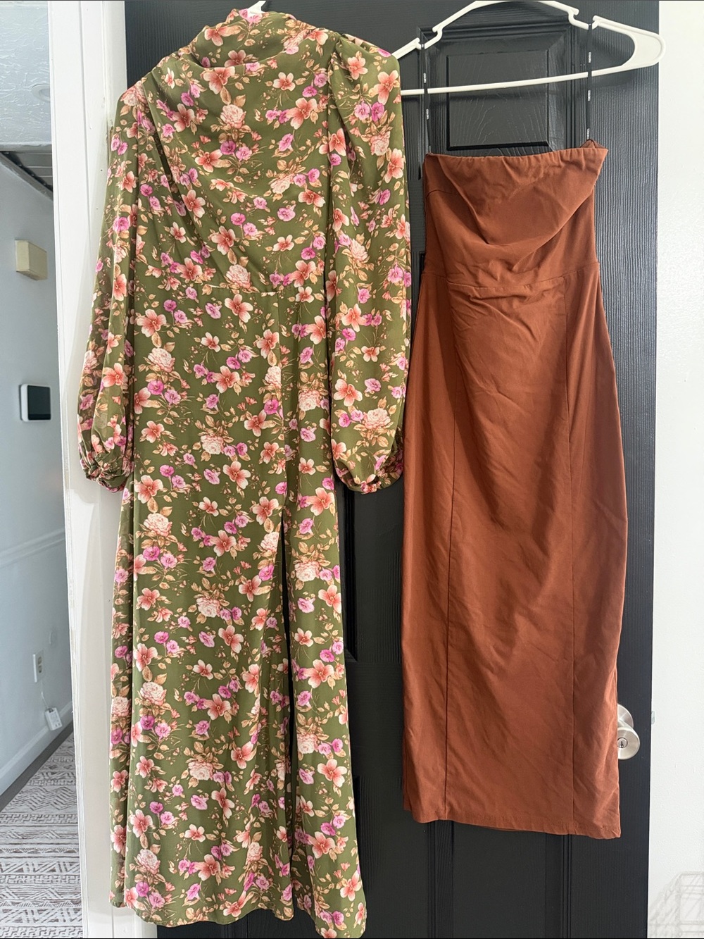 Forever 21 Olive Green Floral Midi Dress with Pink Blooms